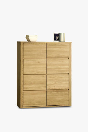 Modern tömör tölgy komód minimalista dizájnnal, világos színű